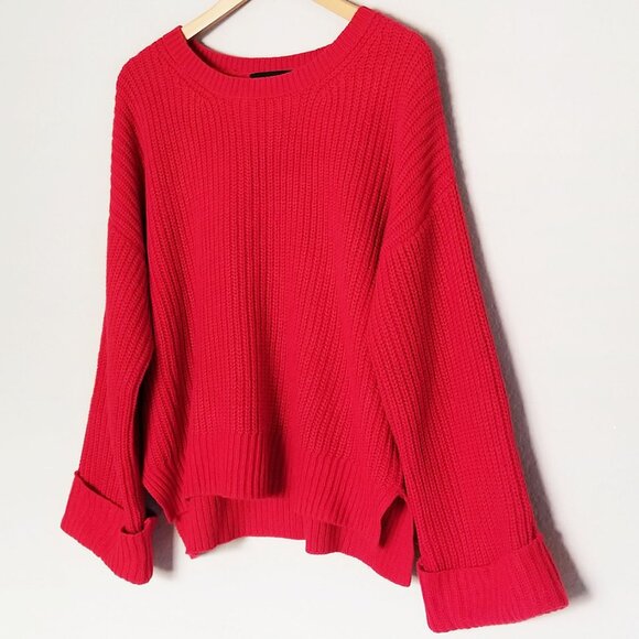 Sanctuary Red Crewneck Wide Cuffed Long Sleeves Pullover Sweater Jumper Size M - Picture 12 of 14
